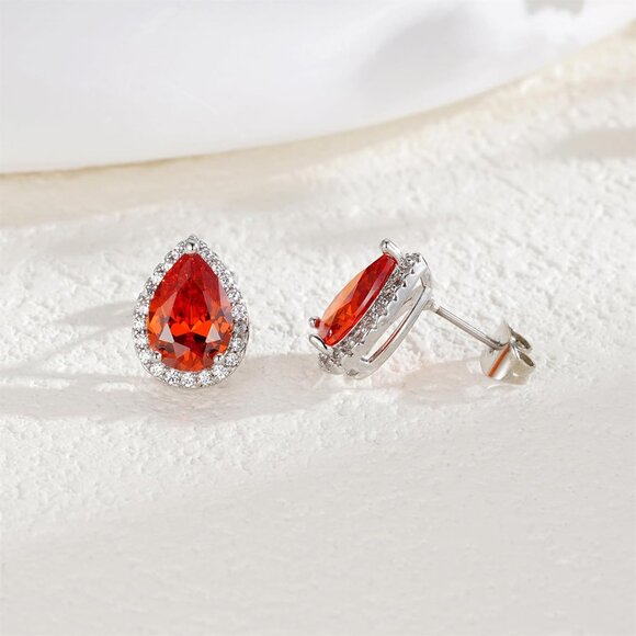 Women's Teardrop Mall Dainty Birthstone Cubic Zirconia Orange Elegant Earring - Picture 6 of 6